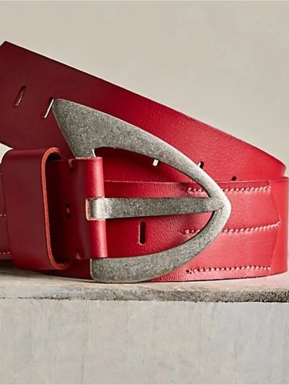 Free People Denver Red Women’s Belt with Brushed Silver Buckle